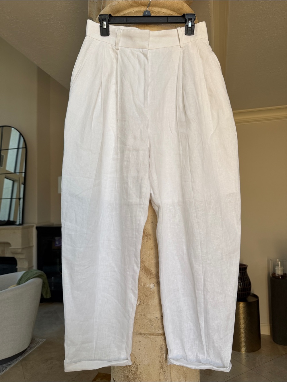 COS NWT Tailored Linen Barrel-leg Pants White Sz EU38